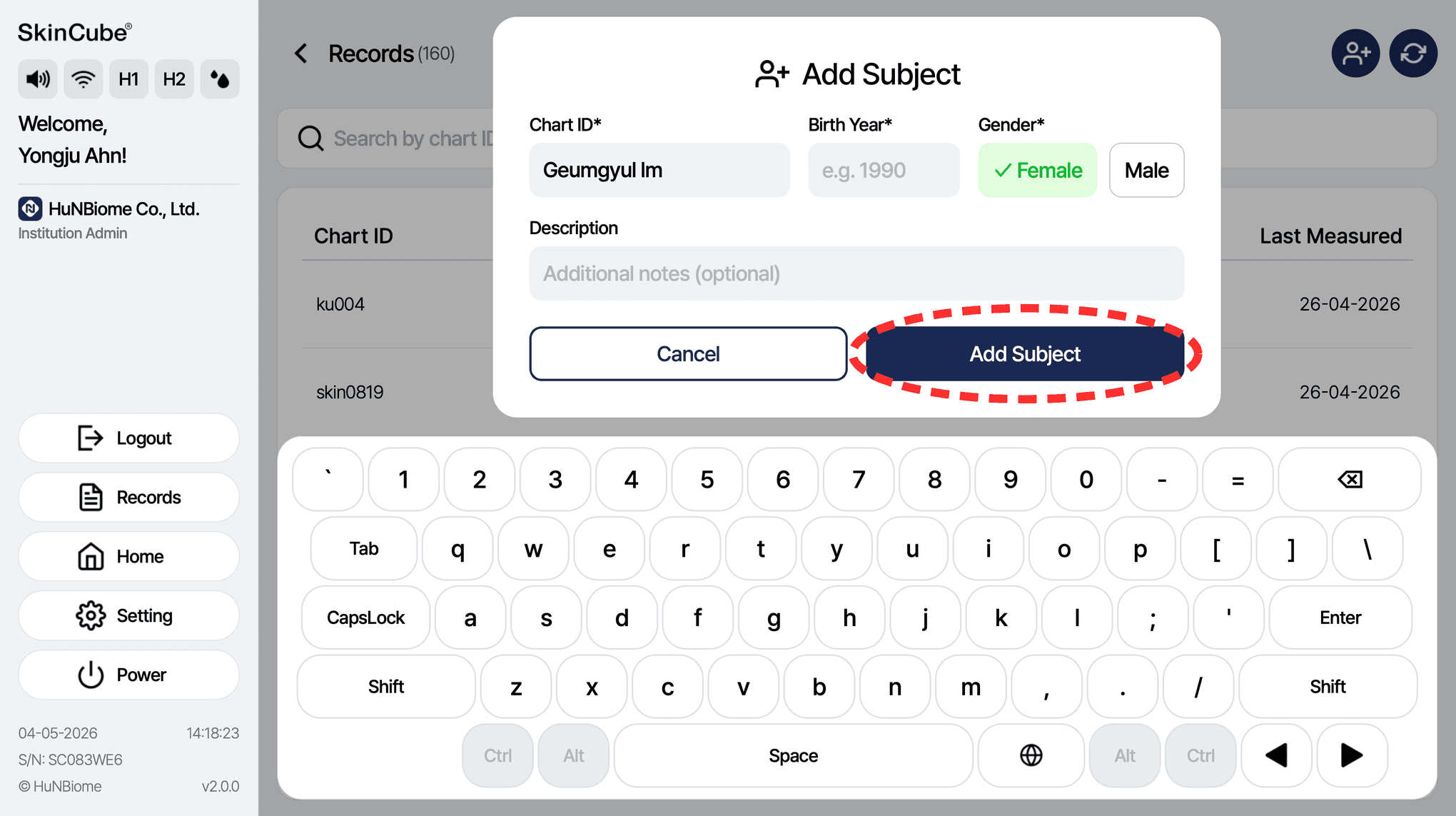 Add a subject in Records