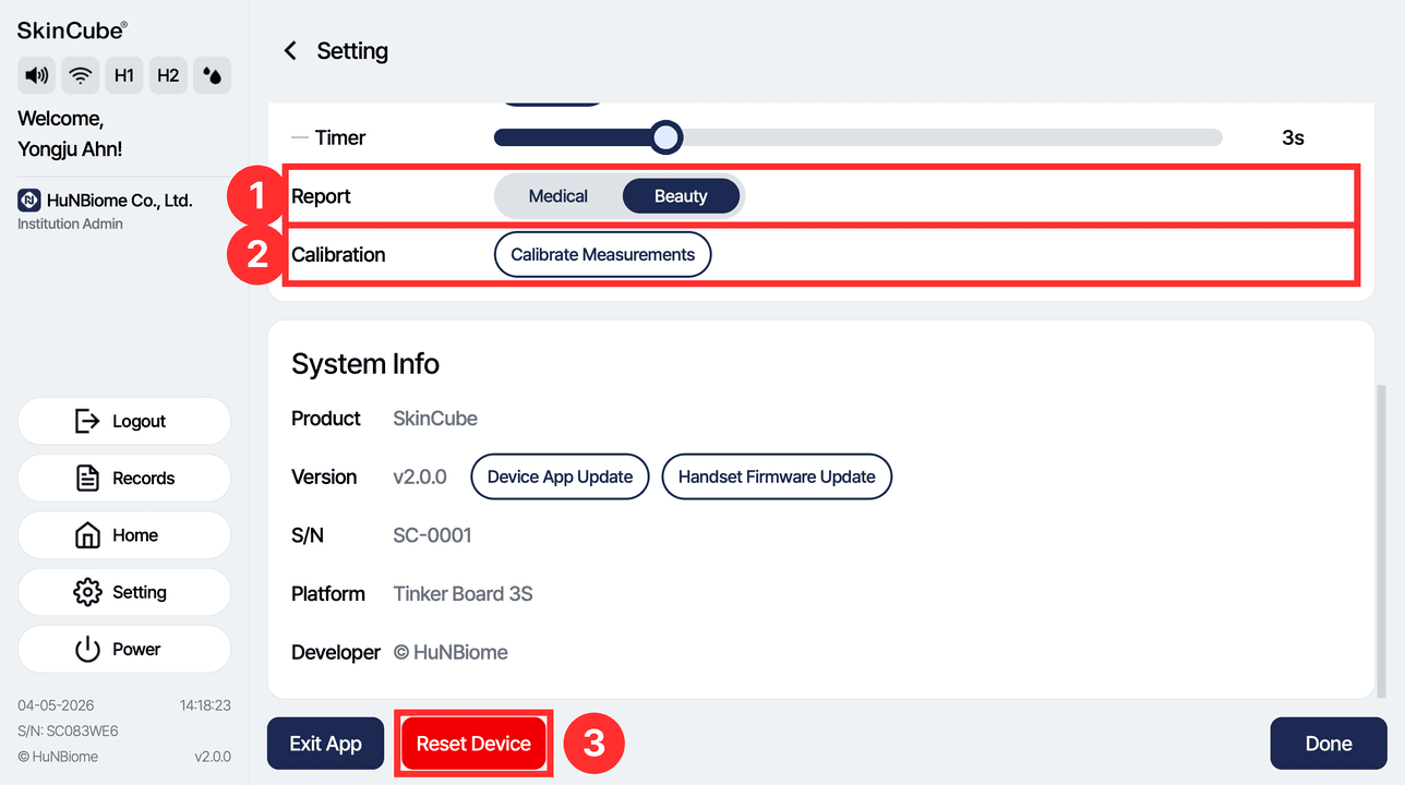 ① Report: change the report format (Medical/Beauty)