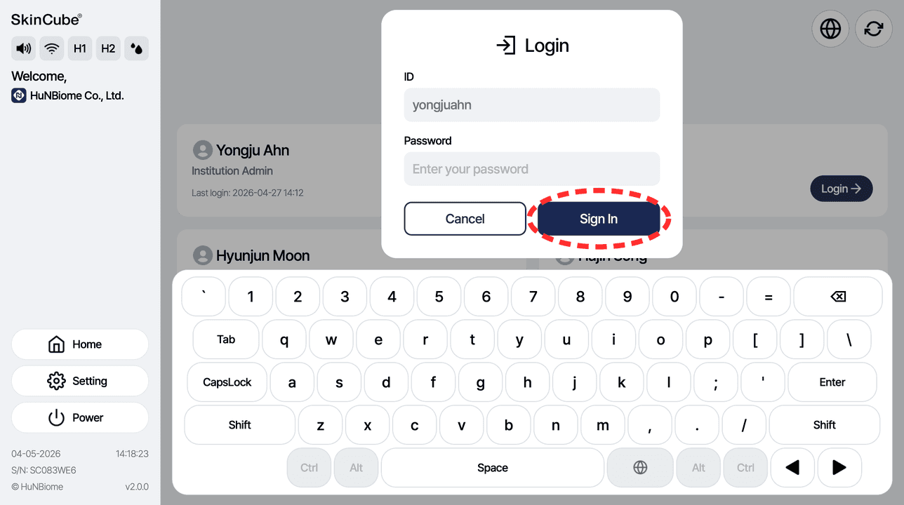 Enter your password and log in.